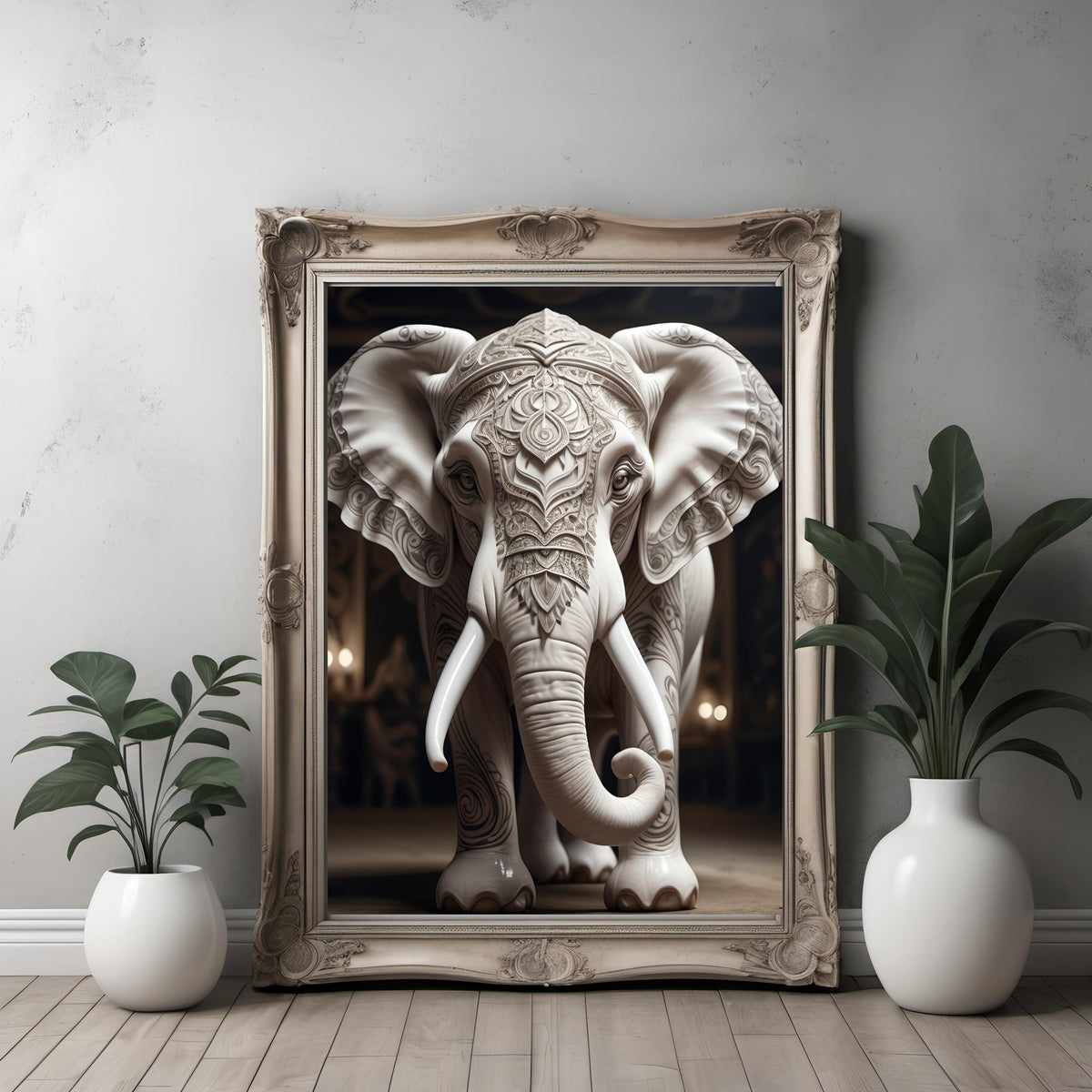 Tattooed Elephant Art Print: AI Generated Animal Wall Decor (Digital Download)