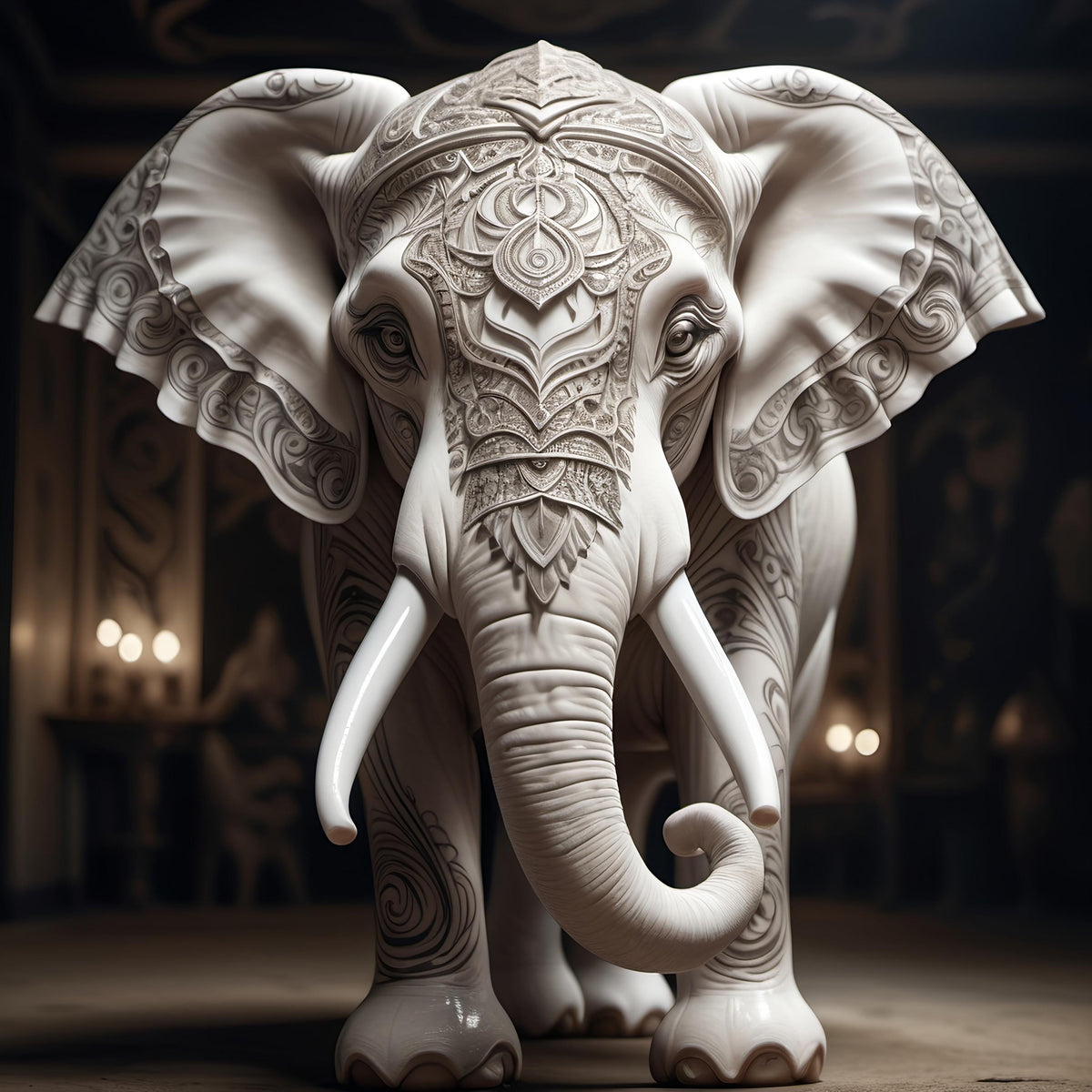 Tattooed Elephant Art Print: AI Generated Animal Wall Decor (Digital Download)