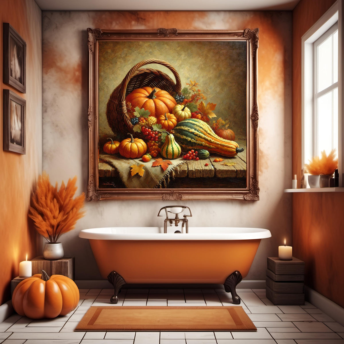 Autumn Cornucopia Still Life Print: Harvest Pumpkins & Gourds (Digital Download)