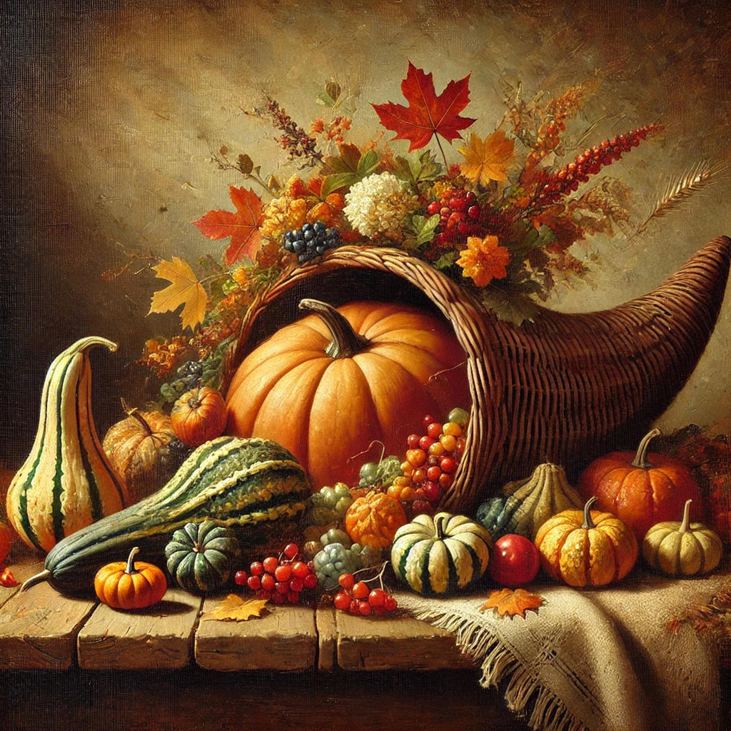 Autumn Cornucopia Still Life Print: Harvest Gourds & Pumpkins (Digital Download)