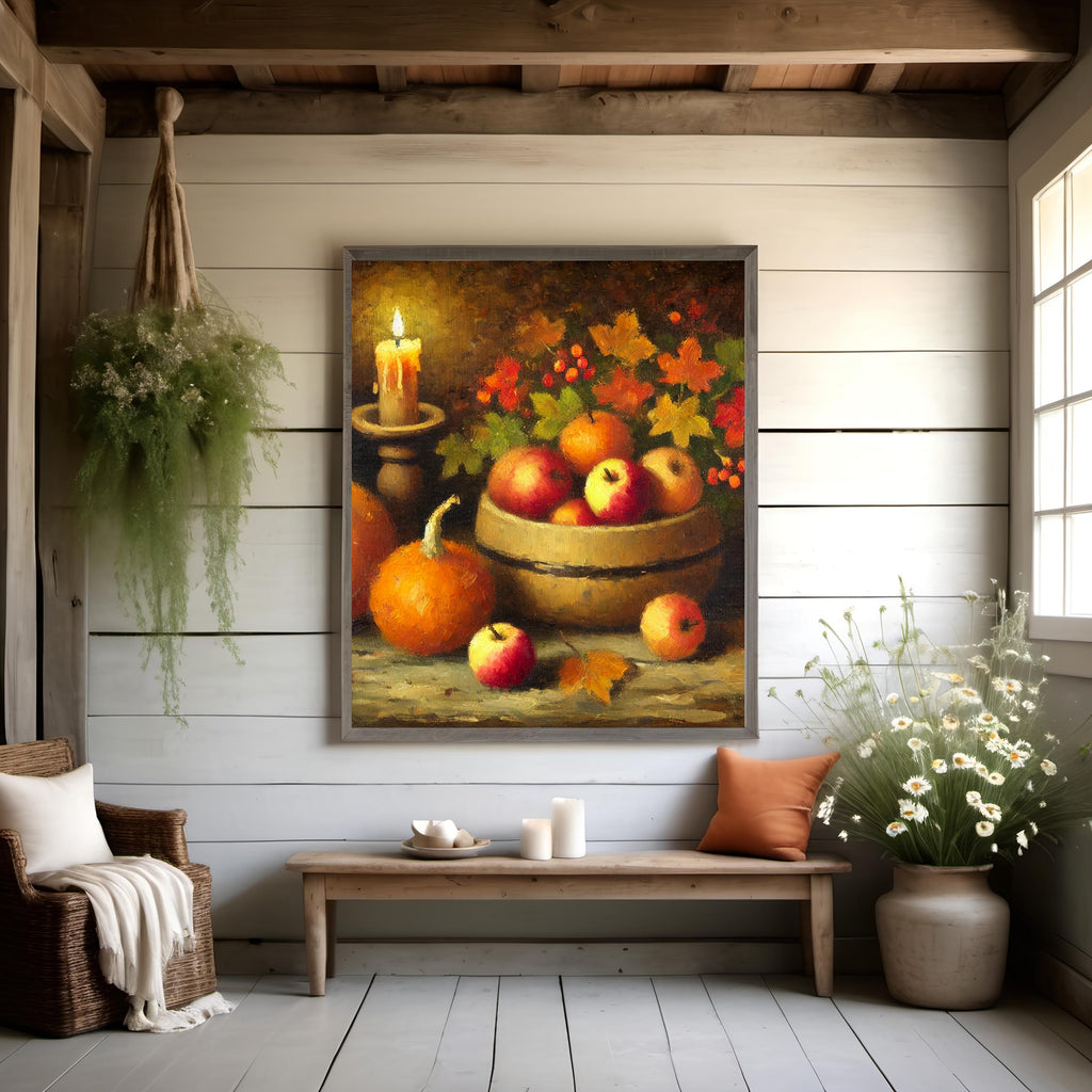 Rustic Fall Still Life Print: Apples, Pumpkins, Pears (Digital Download)