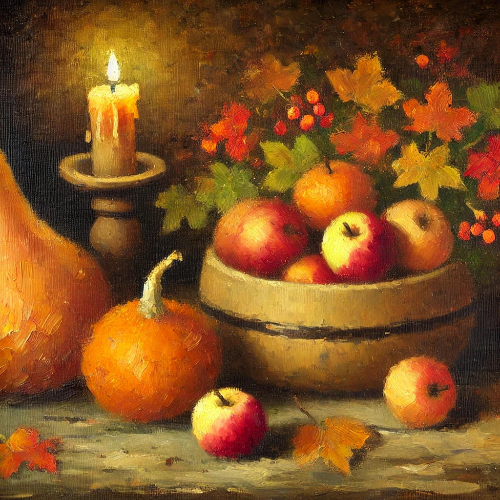 Rustic Fall Still Life Print: Apples, Pumpkins, Pears (Digital Download)