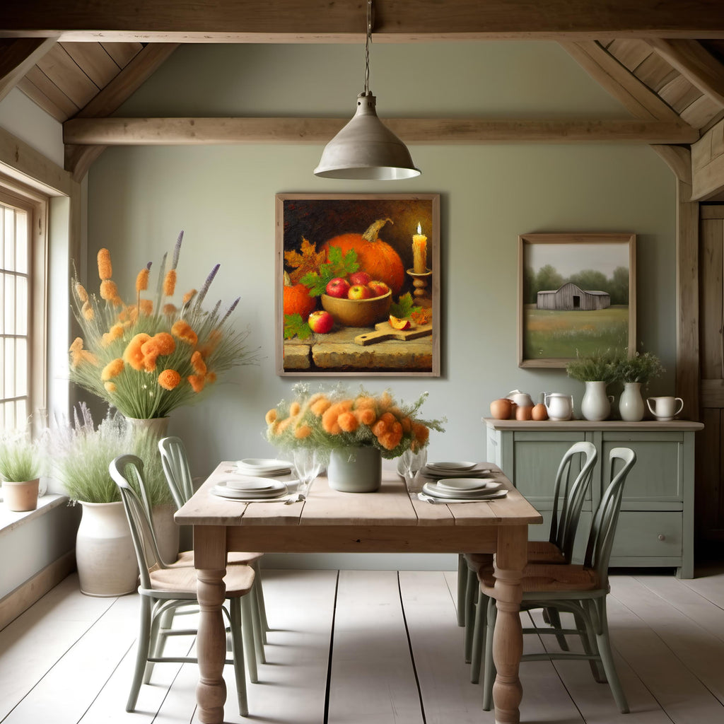 Rustic Autumn Still Life Painting: Apples, Pumpkins, Pears (Digital Download)