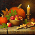 Rustic Autumn Still Life Painting: Apples, Pumpkins, Pears (Digital Download)
