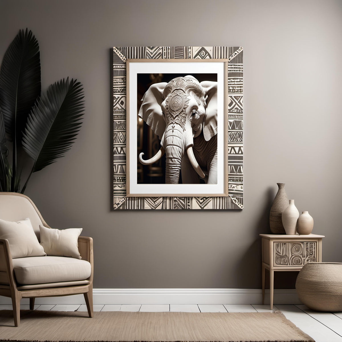 Tattooed Elephant Art Print: Bold Animal Wall Decor (Digital Download) 2