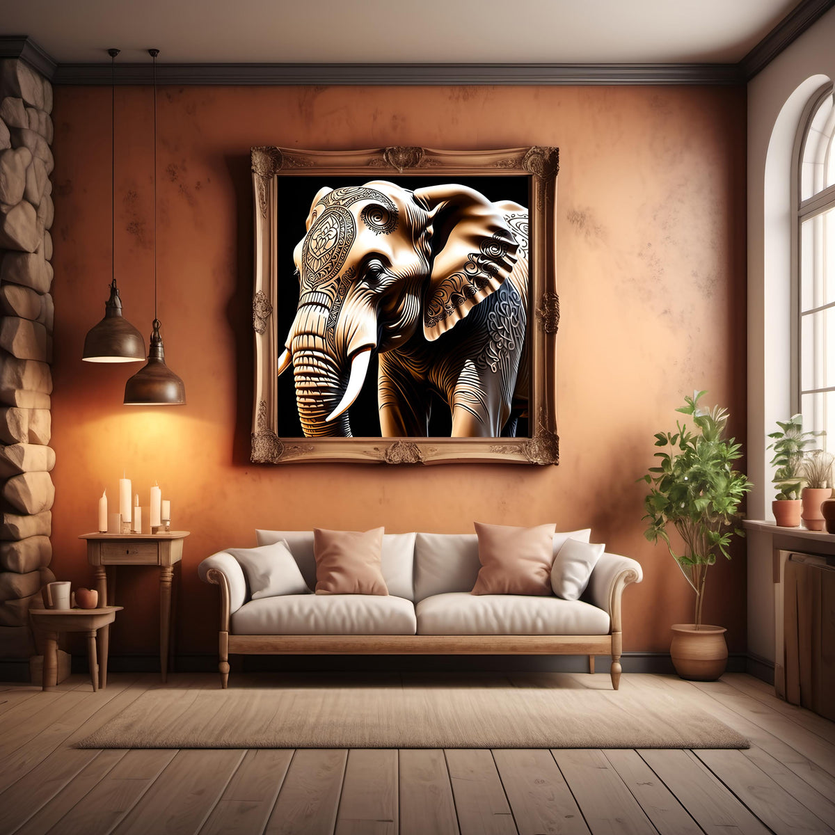Tattooed Elephant Art Print: Intricate Animal Design (Digital Download)
