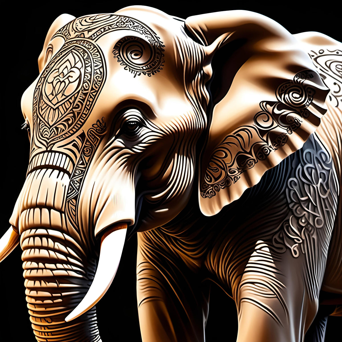 Tattooed Elephant Art Print: Intricate Animal Design (Digital Download)