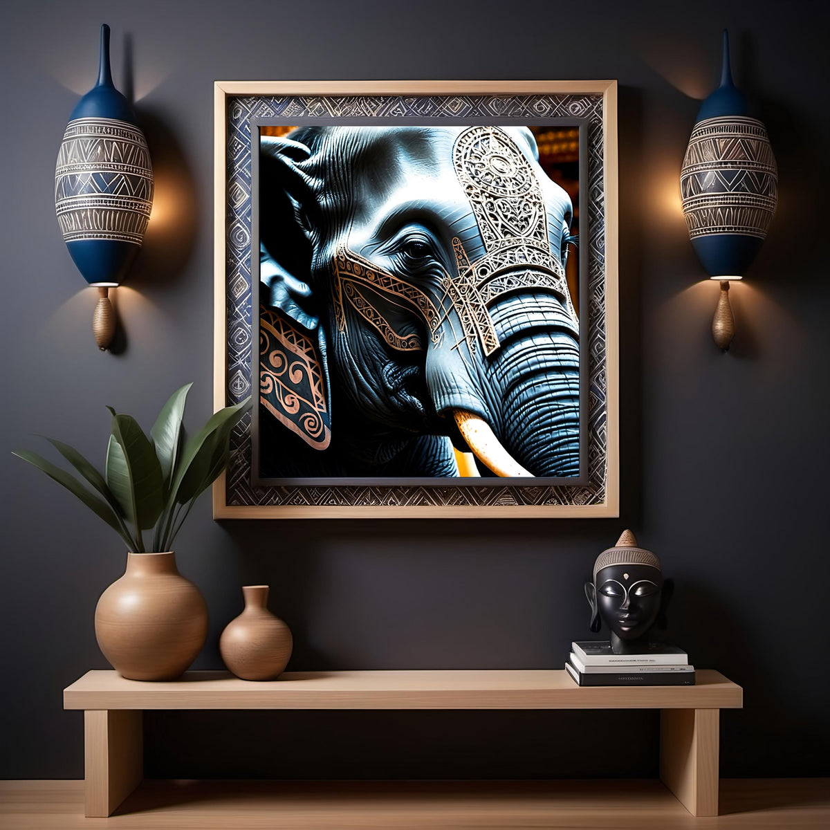 Tattooed Elephant Art Print: Intricate Animal Wall Decor (Digital Download)