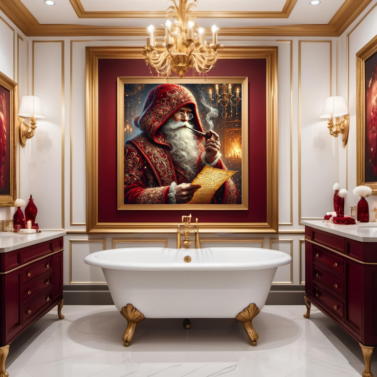 Victorian Santa Art Print: Classic Christmas Fireplace Scene (Digital Download)