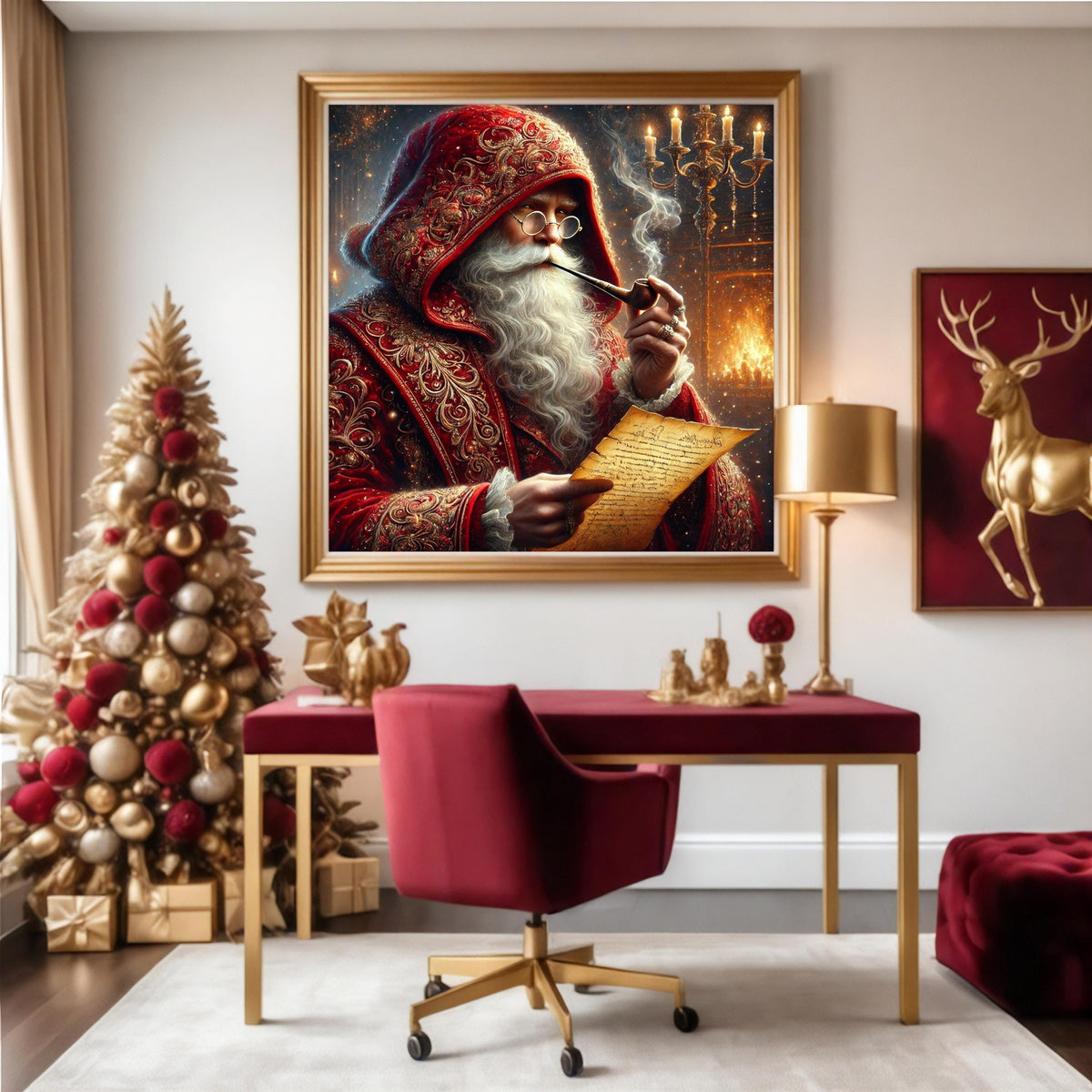 Victorian Santa Art Print: Classic Christmas Fireplace Scene (Digital Download)
