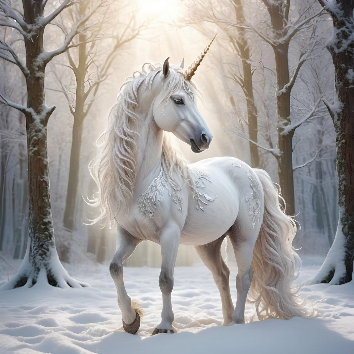 Winter Unicorn Art Print: Magical Snow Forest (Digital Download)