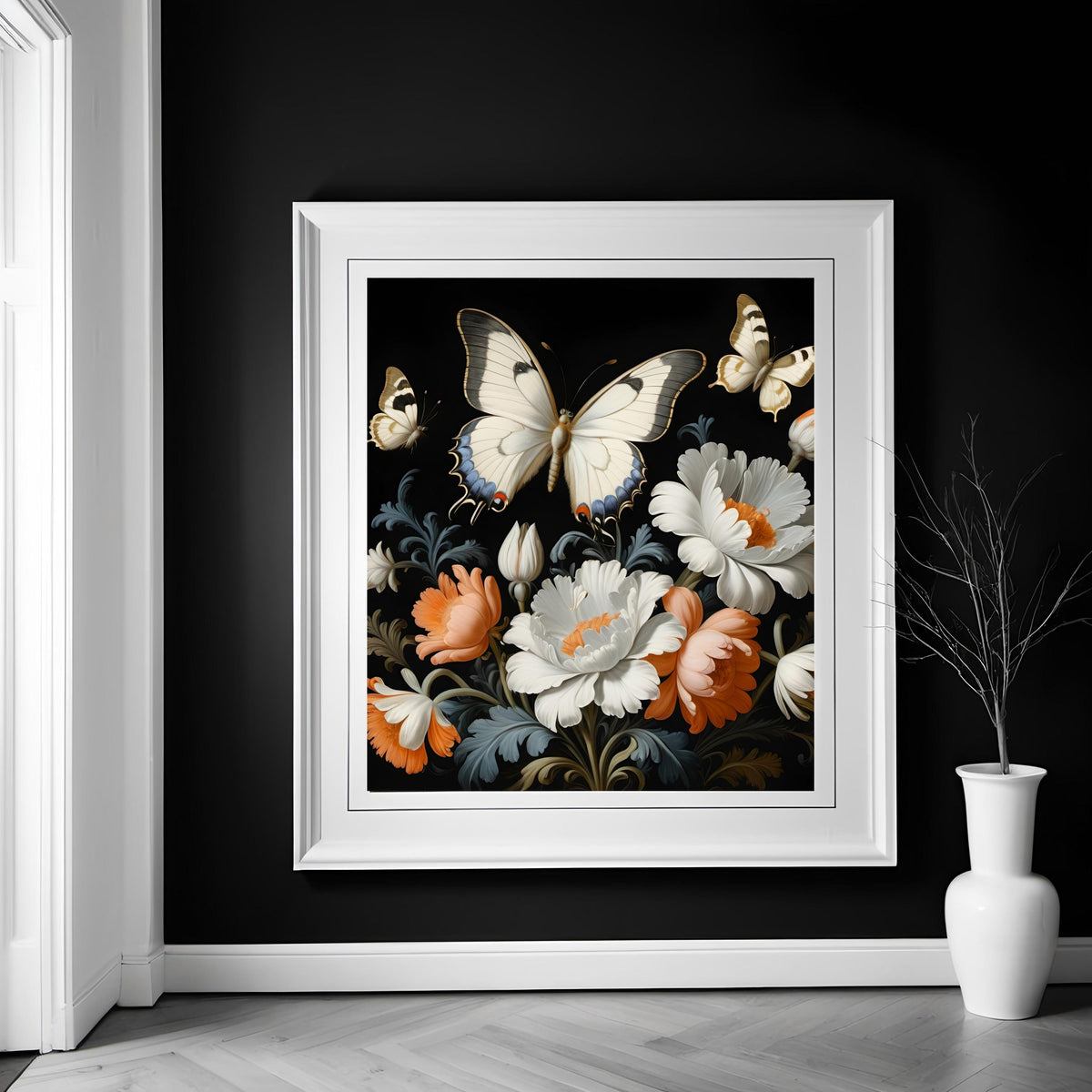 Butterfly Floral Art Print: Vintage Rococo Style (Digital Download)