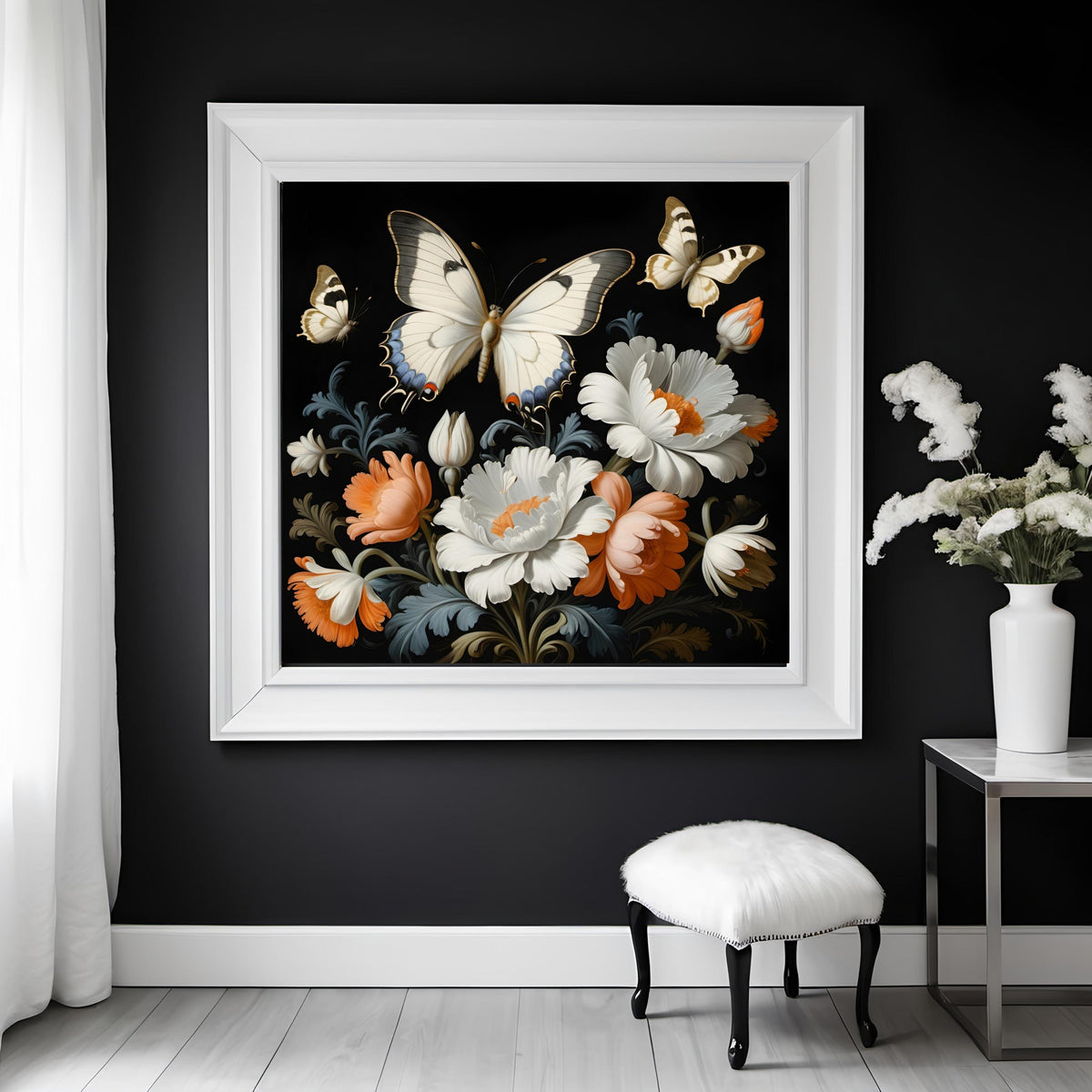 Butterfly Floral Art Print: Vintage Rococo Style (Digital Download)