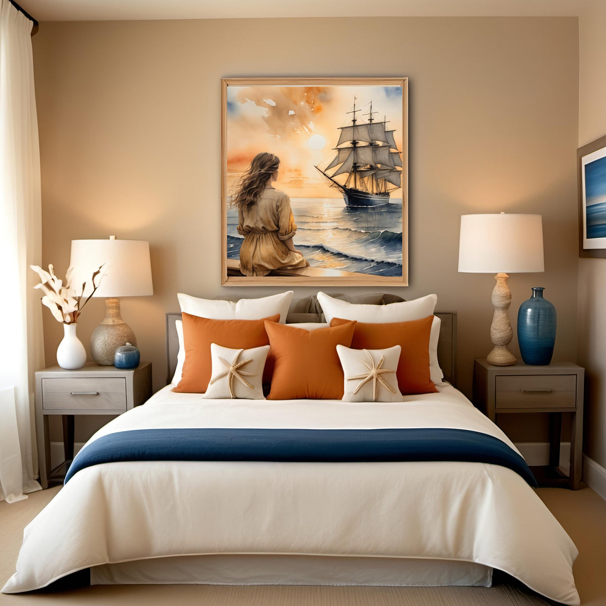 Sunset Ship Art Print: Romantic Seascape, Nautical Wall Decor (Digital Download)