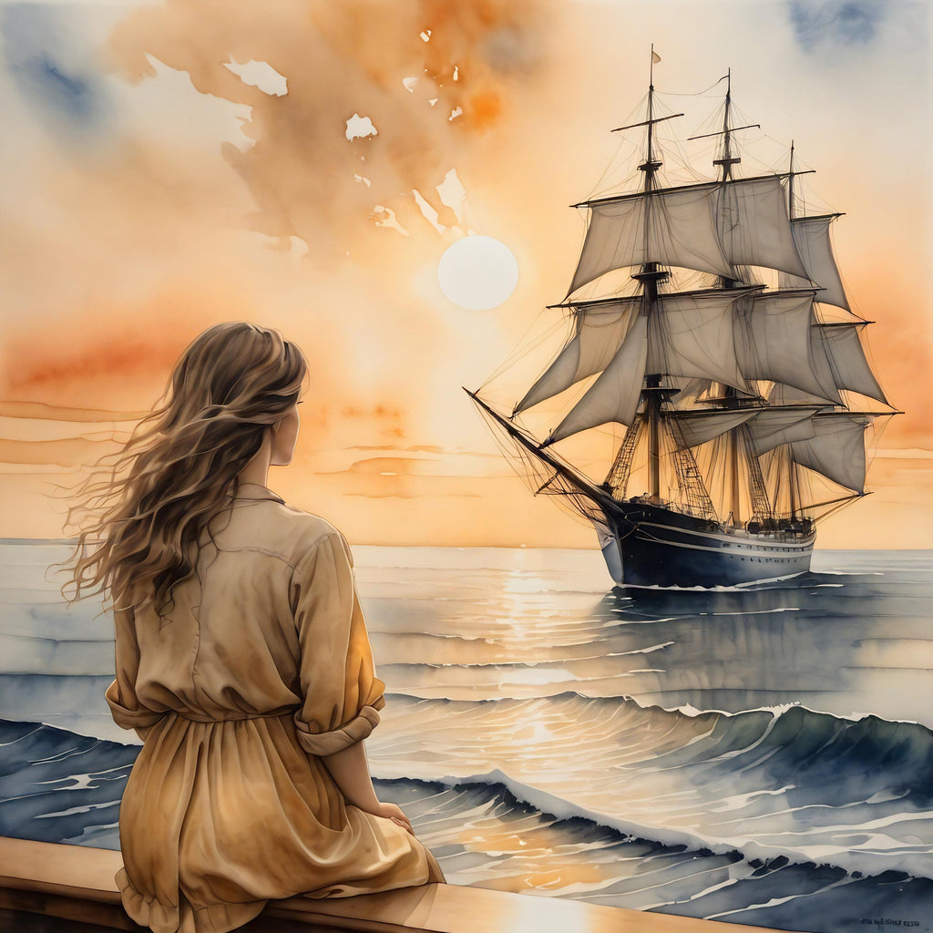 Sunset Ship Art Print: Romantic Seascape, Nautical Wall Decor (Digital Download)