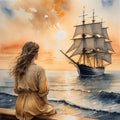 Sunset Ship Art Print: Romantic Seascape, Nautical Wall Decor (Digital Download)