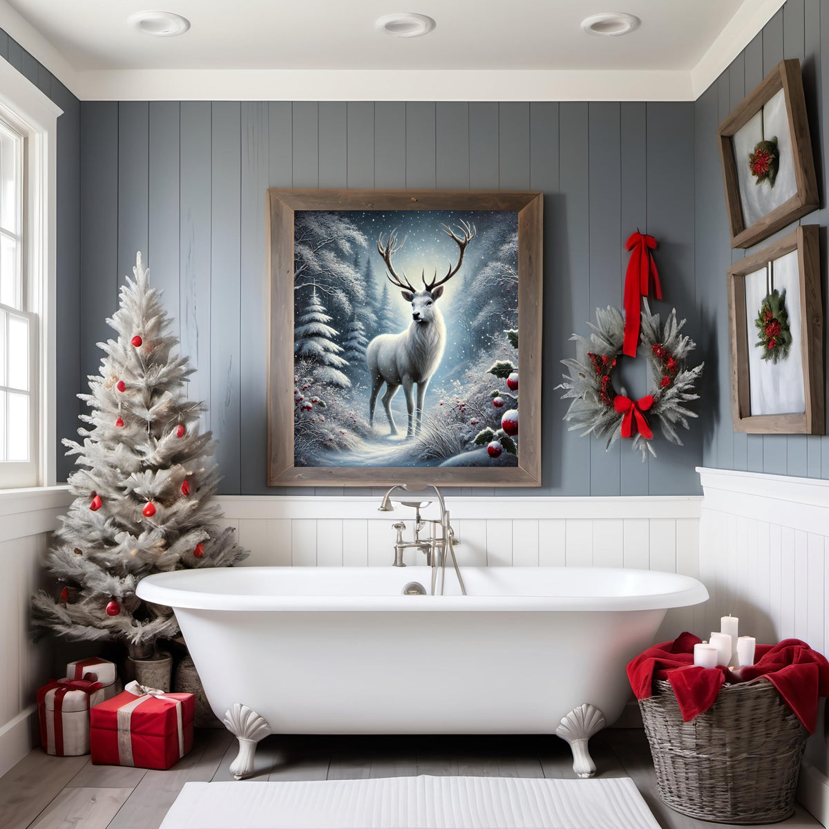 Snowy White Stag Digital Art Print: Winter Woodland Decor (Digital Download)