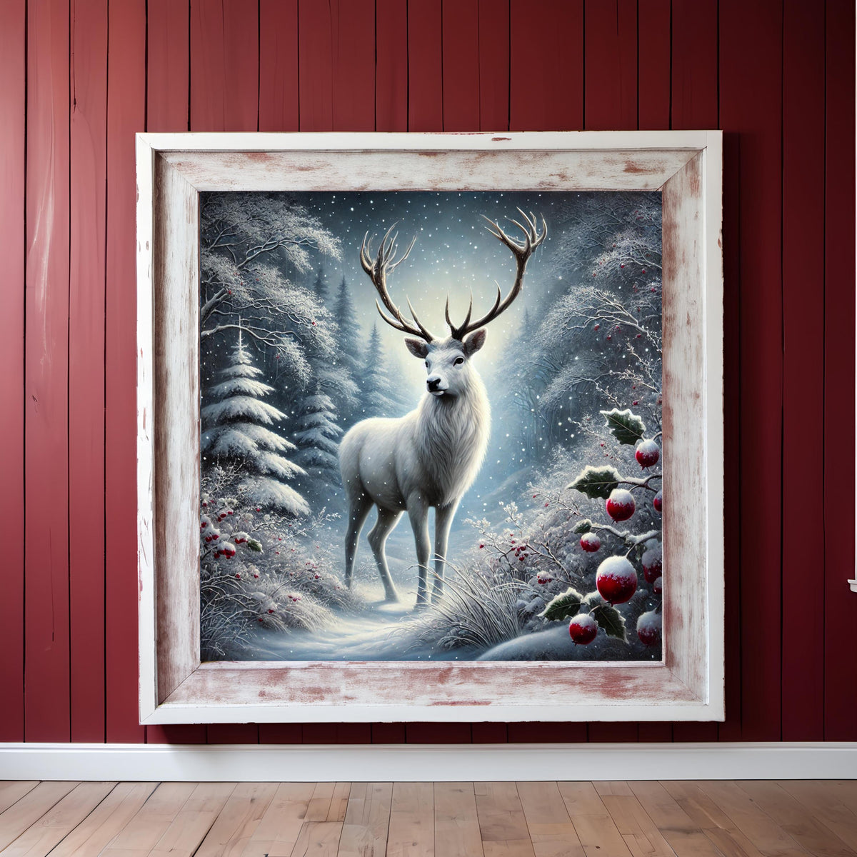 Snowy White Stag Digital Art Print: Winter Woodland Decor (Digital Download)