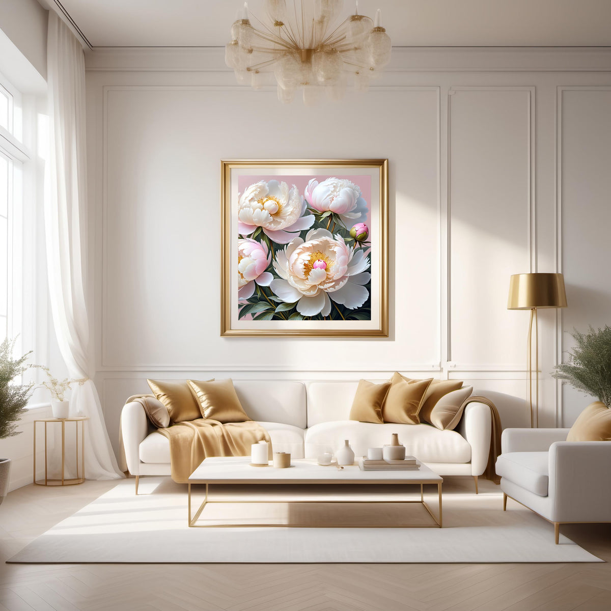 Pink Peony Floral Painting: Elegant Flower Wall Art (Digital Download)
