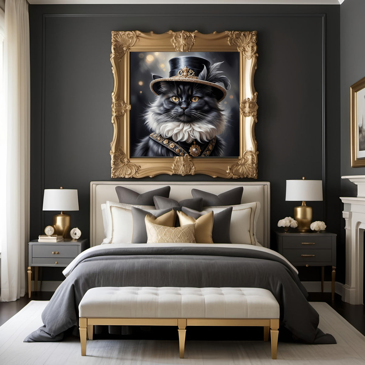 Victorian Cat Wall Art: Aristocratic Feline in Top Hat (Digital Download)
