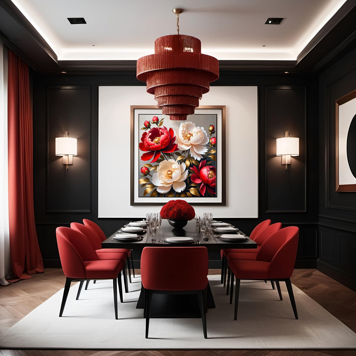 Red Peony Floral Art Print: Romantic Living Room Decor (Digital Download)
