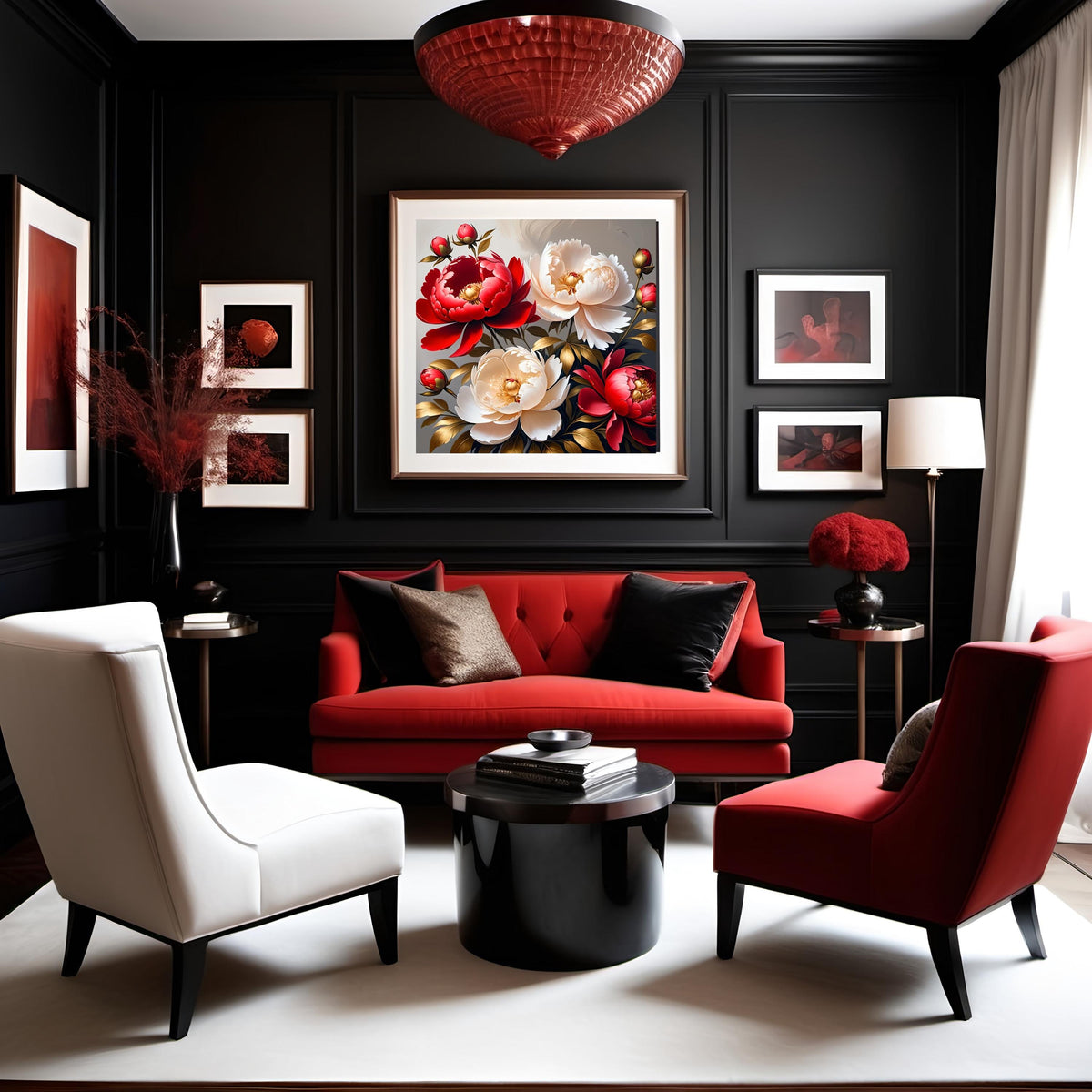 Red Peony Floral Art Print: Romantic Living Room Decor (Digital Download)