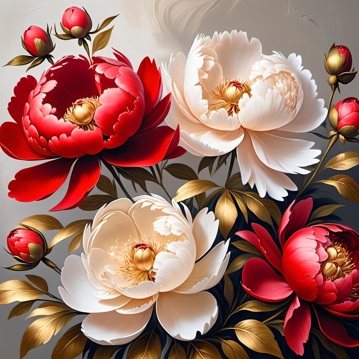 Red Peony Floral Art Print: Romantic Living Room Decor (Digital Download)