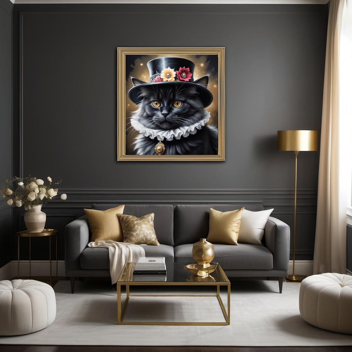 Victorian Cat Portrait: Whimsical Feline in Top Hat (Digital Download)