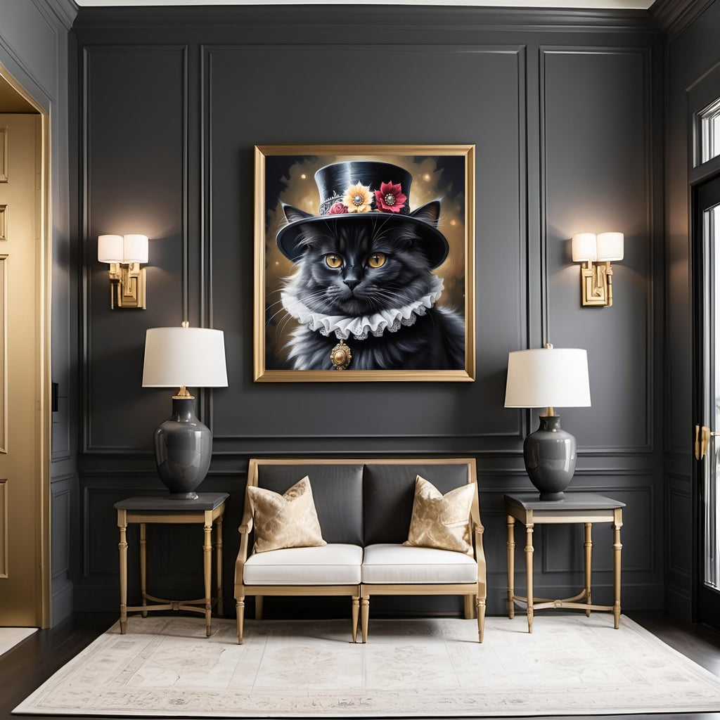 Victorian Cat Portrait: Whimsical Feline in Top Hat (Digital Download)