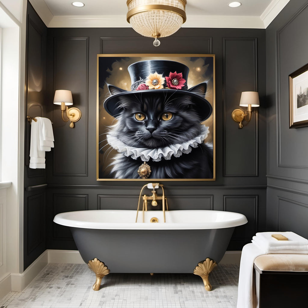 Victorian Cat Portrait: Whimsical Feline in Top Hat (Digital Download)