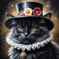 Victorian Cat Portrait: Whimsical Feline in Top Hat (Digital Download)