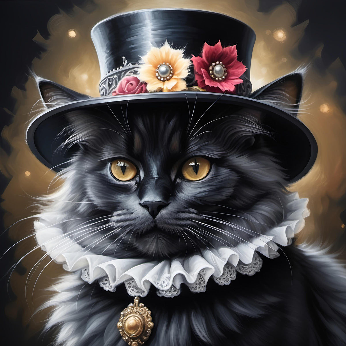 Victorian Cat Portrait: Whimsical Feline in Top Hat (Digital Download)