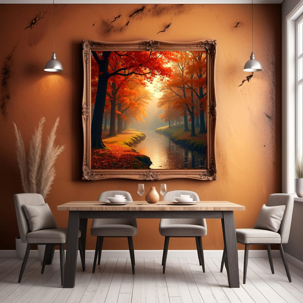 Autumn River Landscape Art: Serene Fall Forest Print (Digital Download)