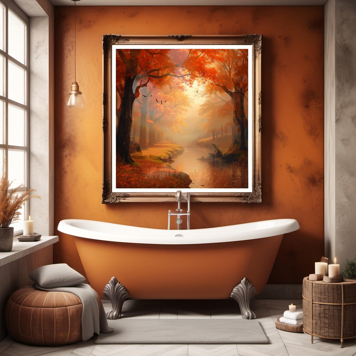 Autumn River Landscape Art: Serene Fall Forest Print (Digital Download)