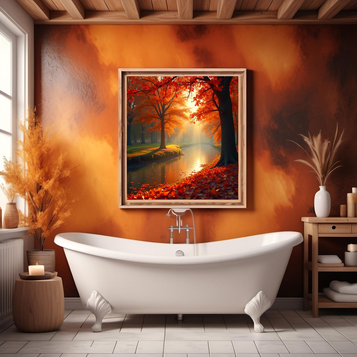 Autumn River Landscape Art Print: Serene Fall Scene (Digital Download)