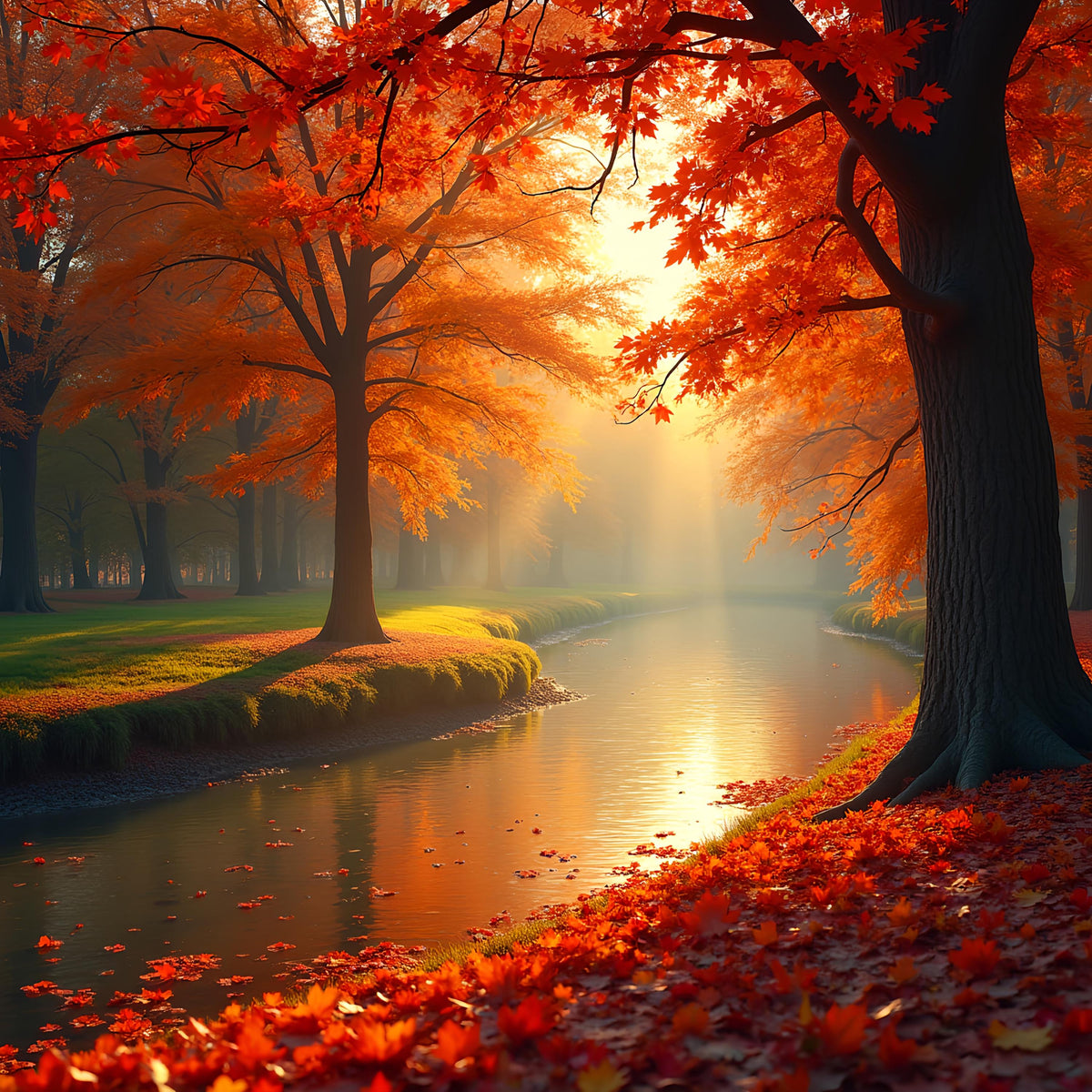 Autumn River Landscape Art Print: Serene Fall Scene (Digital Download)