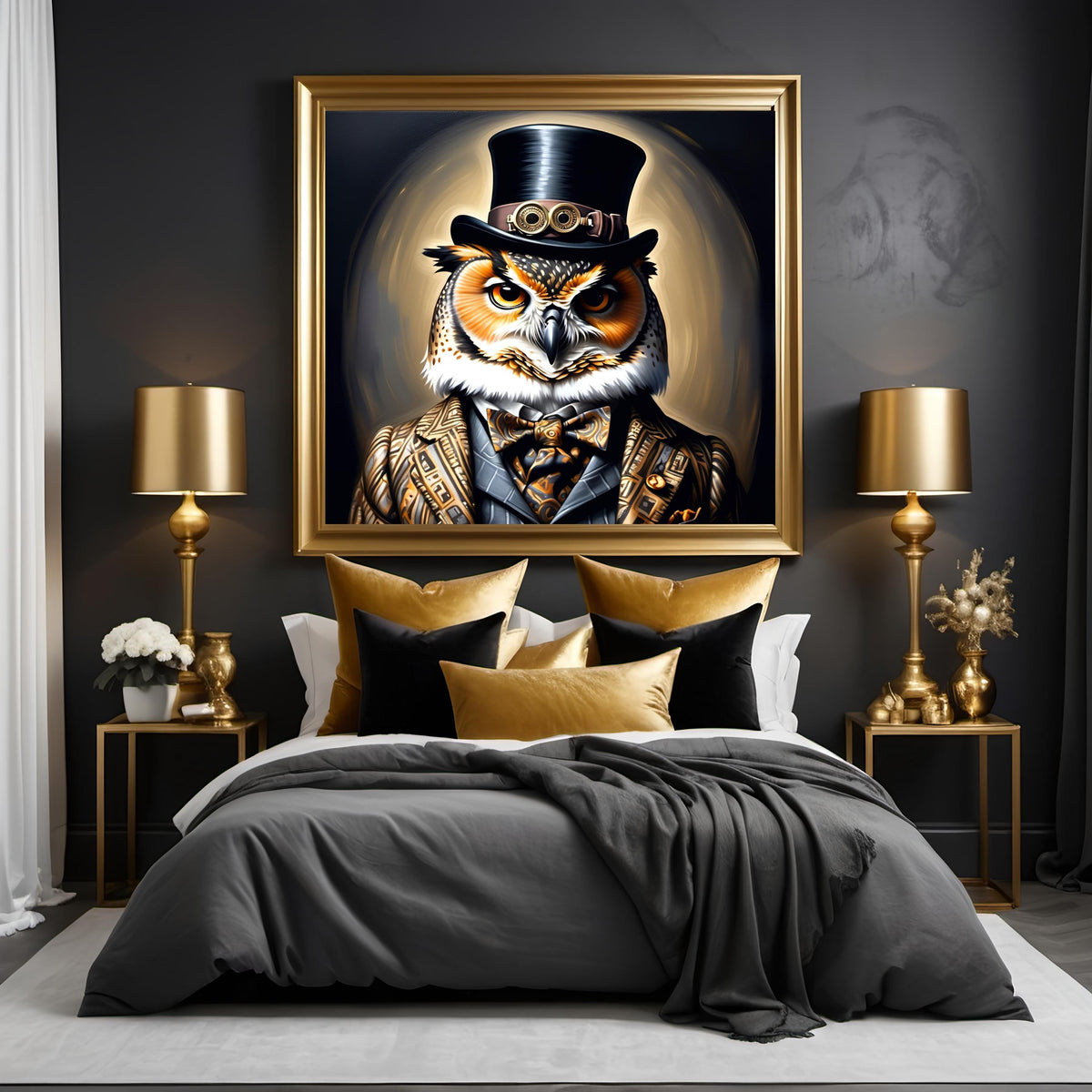 Steampunk Owl Portrait: Victorian Top Hat, Unique Wall Art (Digital Download)