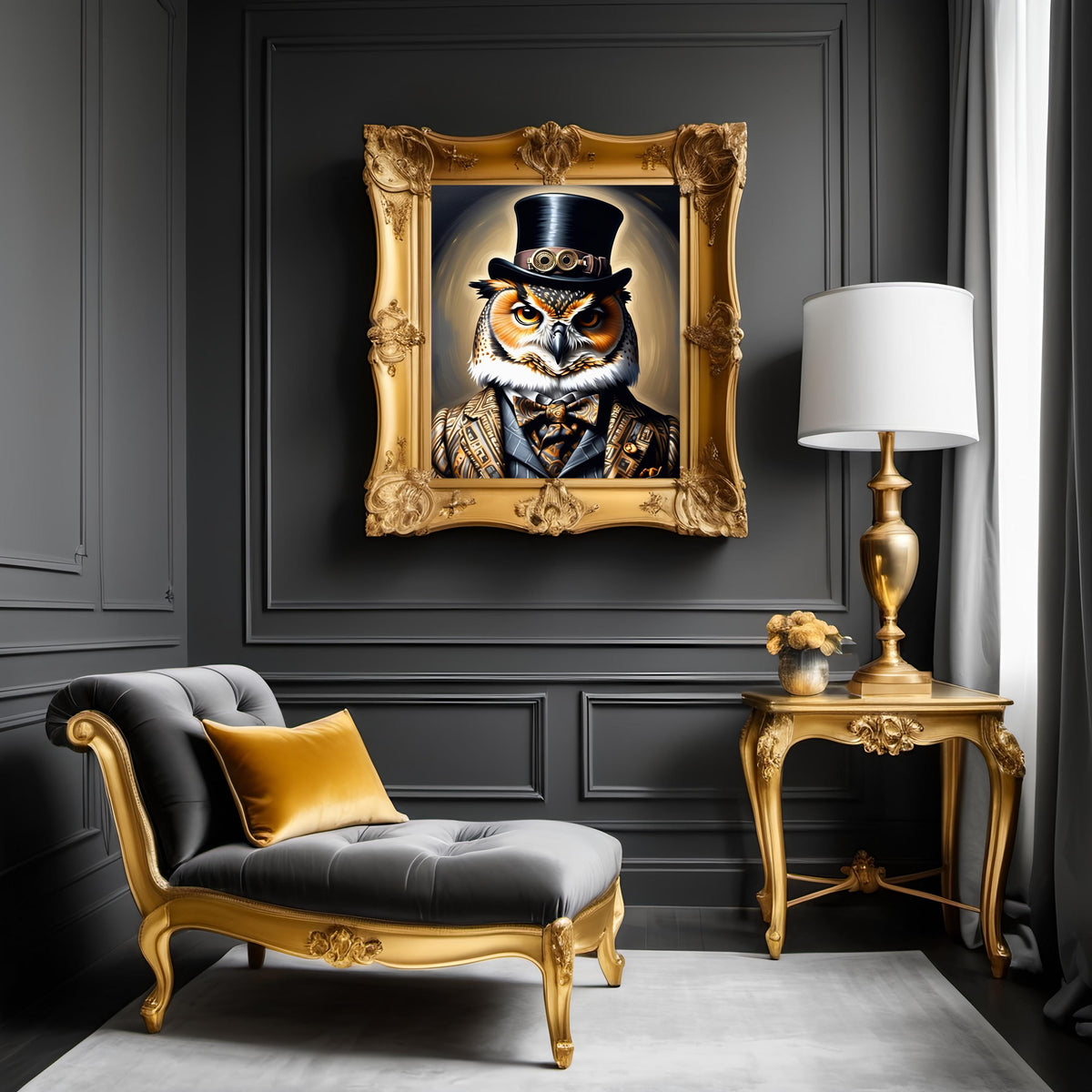Steampunk Owl Portrait: Victorian Top Hat, Unique Wall Art (Digital Download)