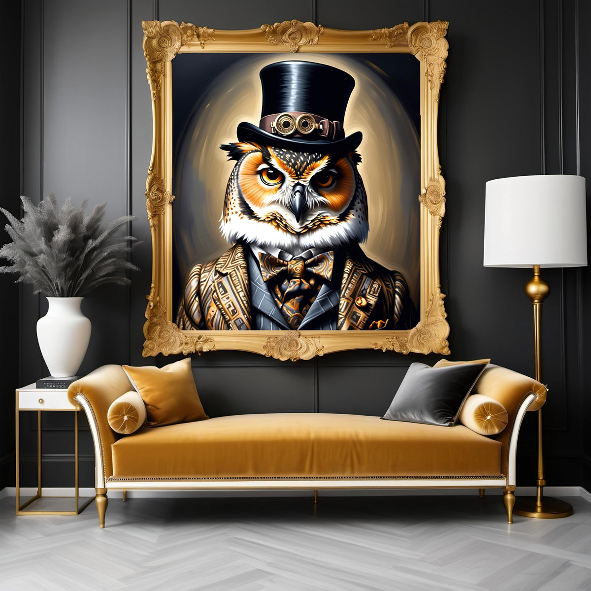 Steampunk Owl Portrait: Victorian Top Hat, Unique Wall Art (Digital Download)