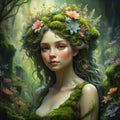 Ethereal Moss Maiden Art Print: Dreamy Floral Nature Goddess (Digital Download)