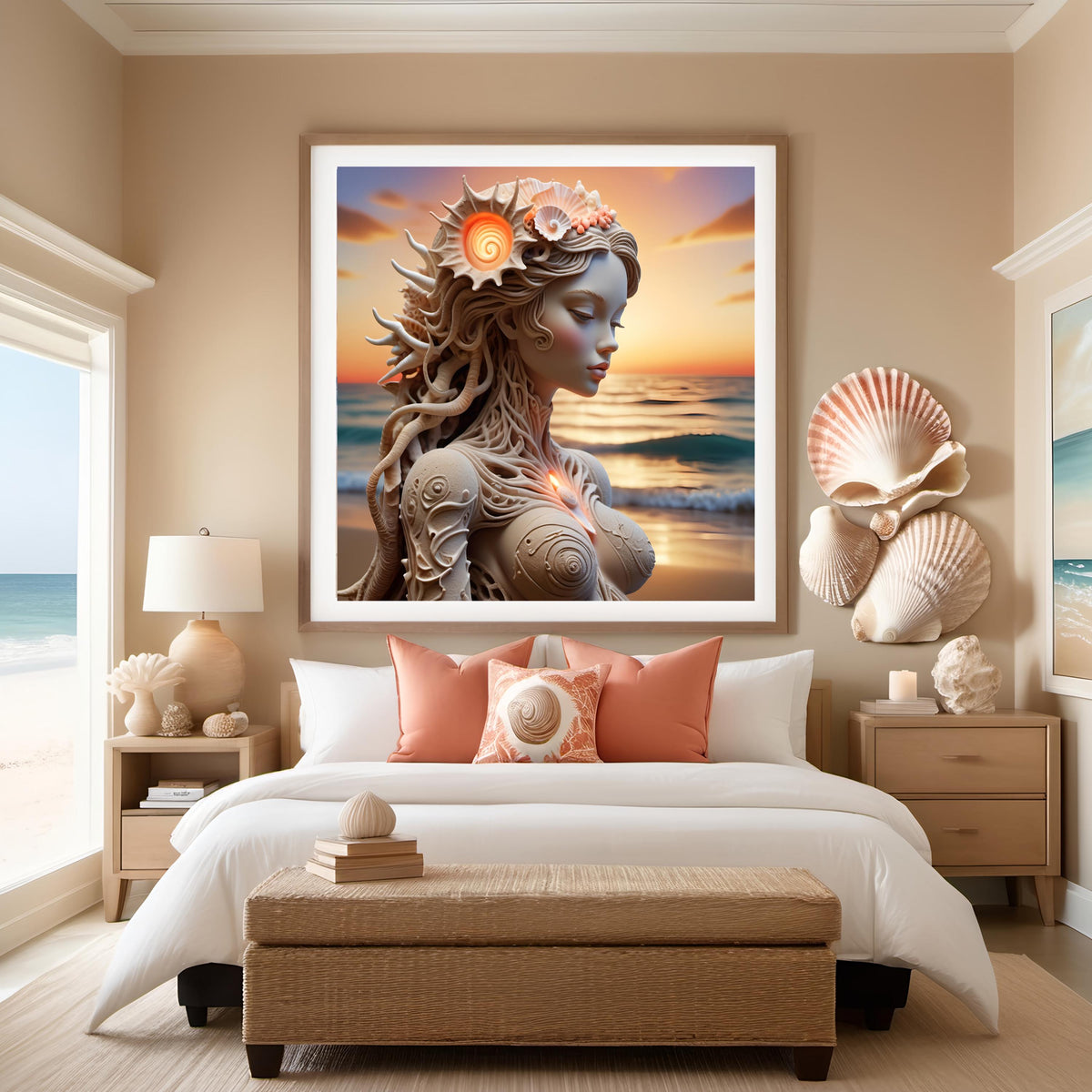 Seashell Goddess Art Print: Fantasy Ocean Sunset (Digital Download)