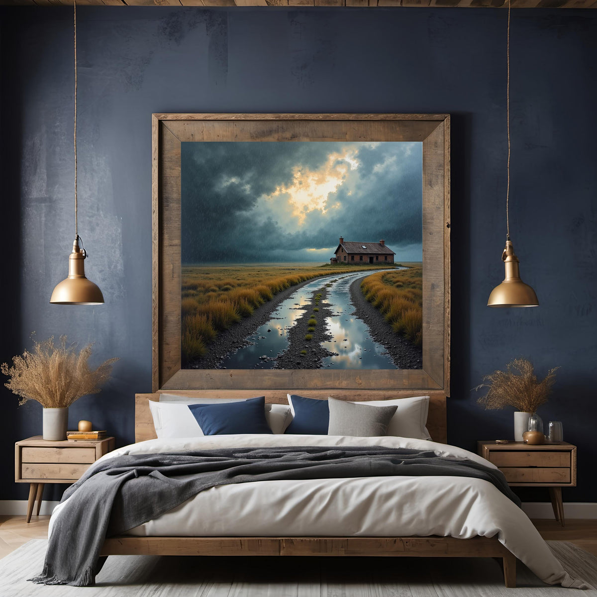 Stormy Landscape Print: Moody Rural House Wall Decor (Digital Download)