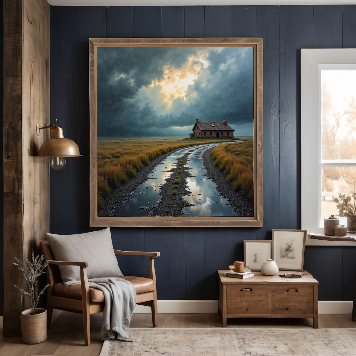 Stormy Landscape Print: Moody Rural House Wall Decor (Digital Download)