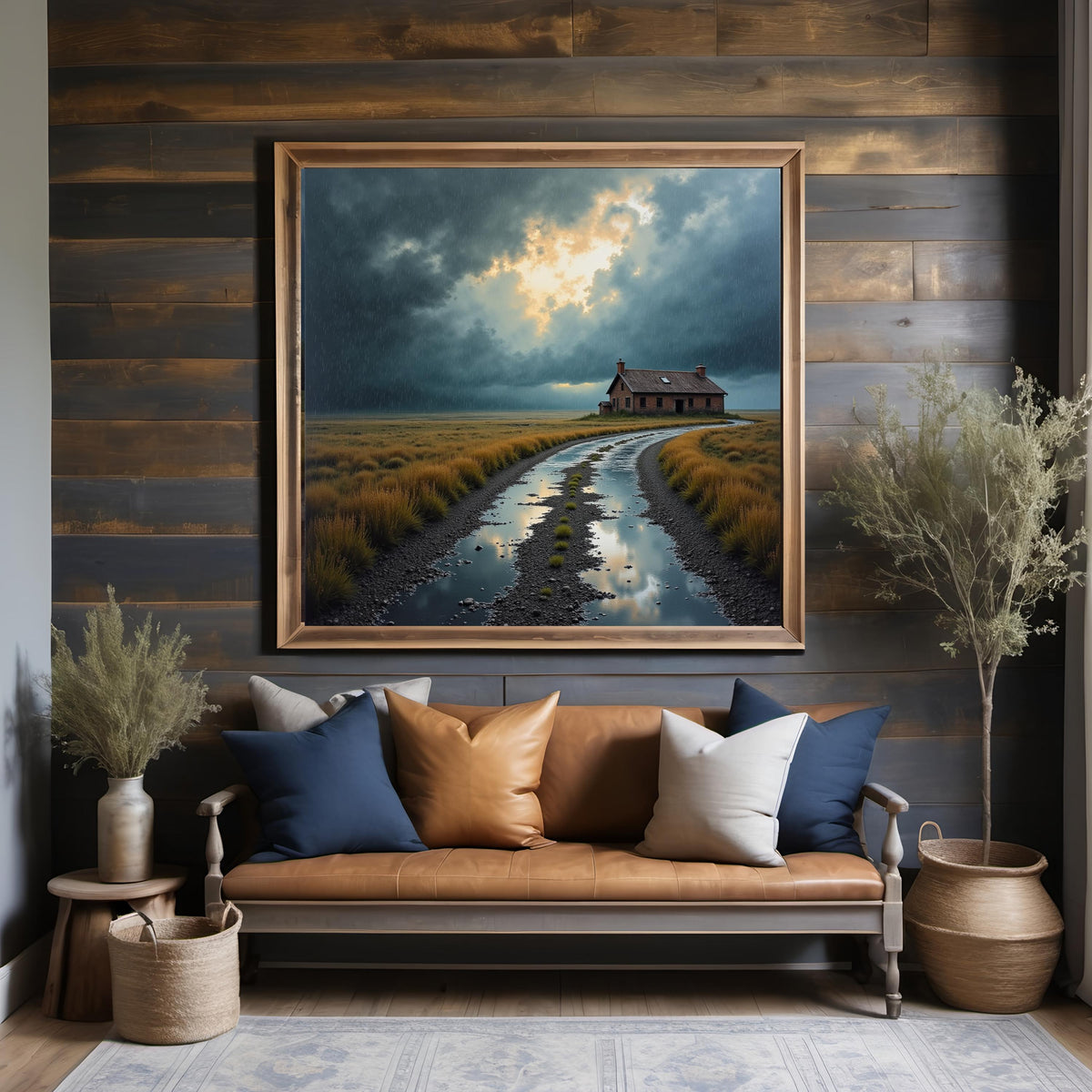 Stormy Landscape Print: Moody Rural House Wall Decor (Digital Download)