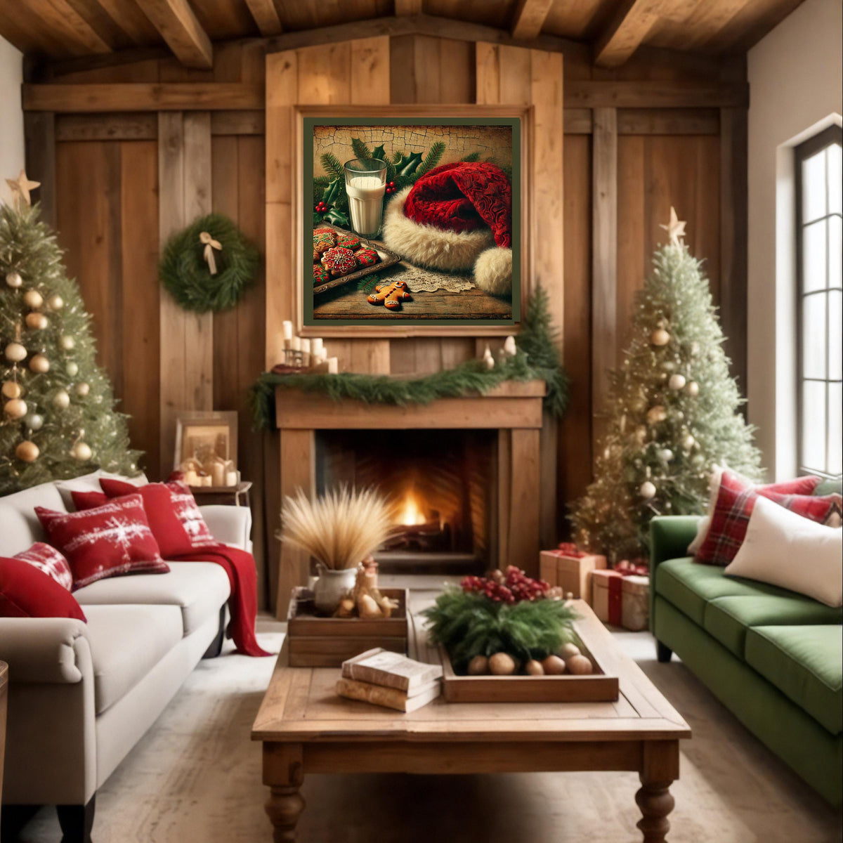 Vintage Santa Hat Christmas Print: Milk and Cookies Art (Digital Download)