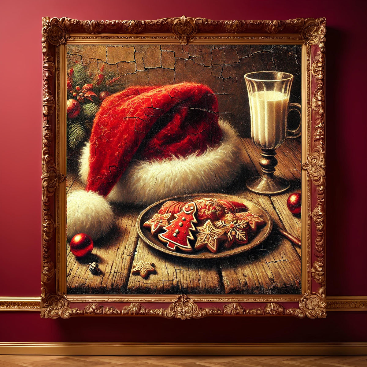 Vintage Santa Hat & Cookies Print: Nostalgic Christmas Decor (Digital Download)