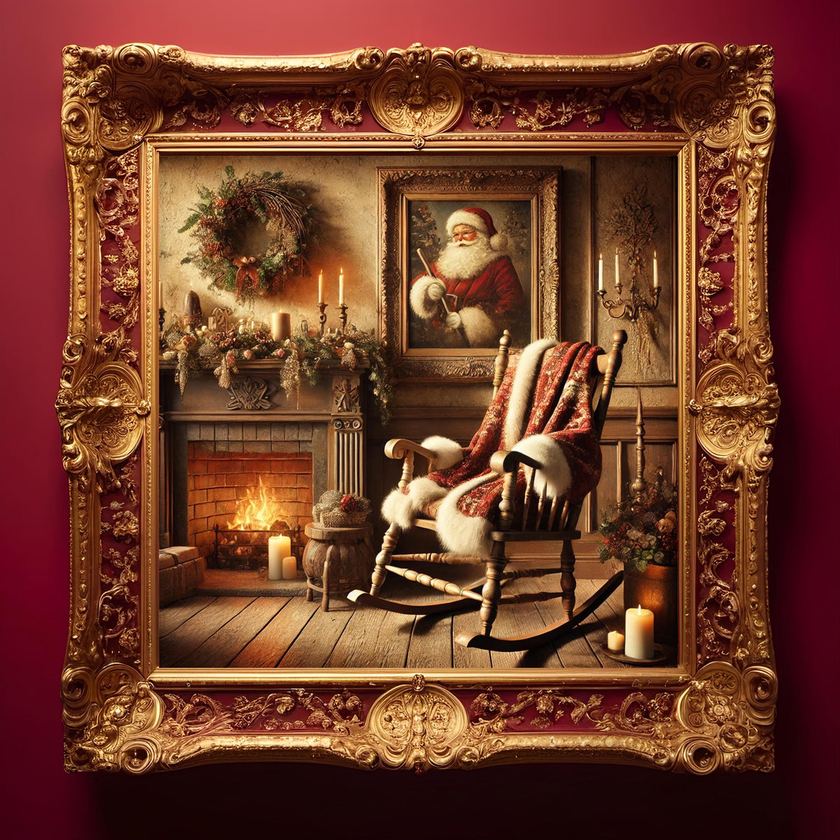 Victorian Christmas Print: Santa's Rocking Chair, Cozy Fireplace (Digital Download)