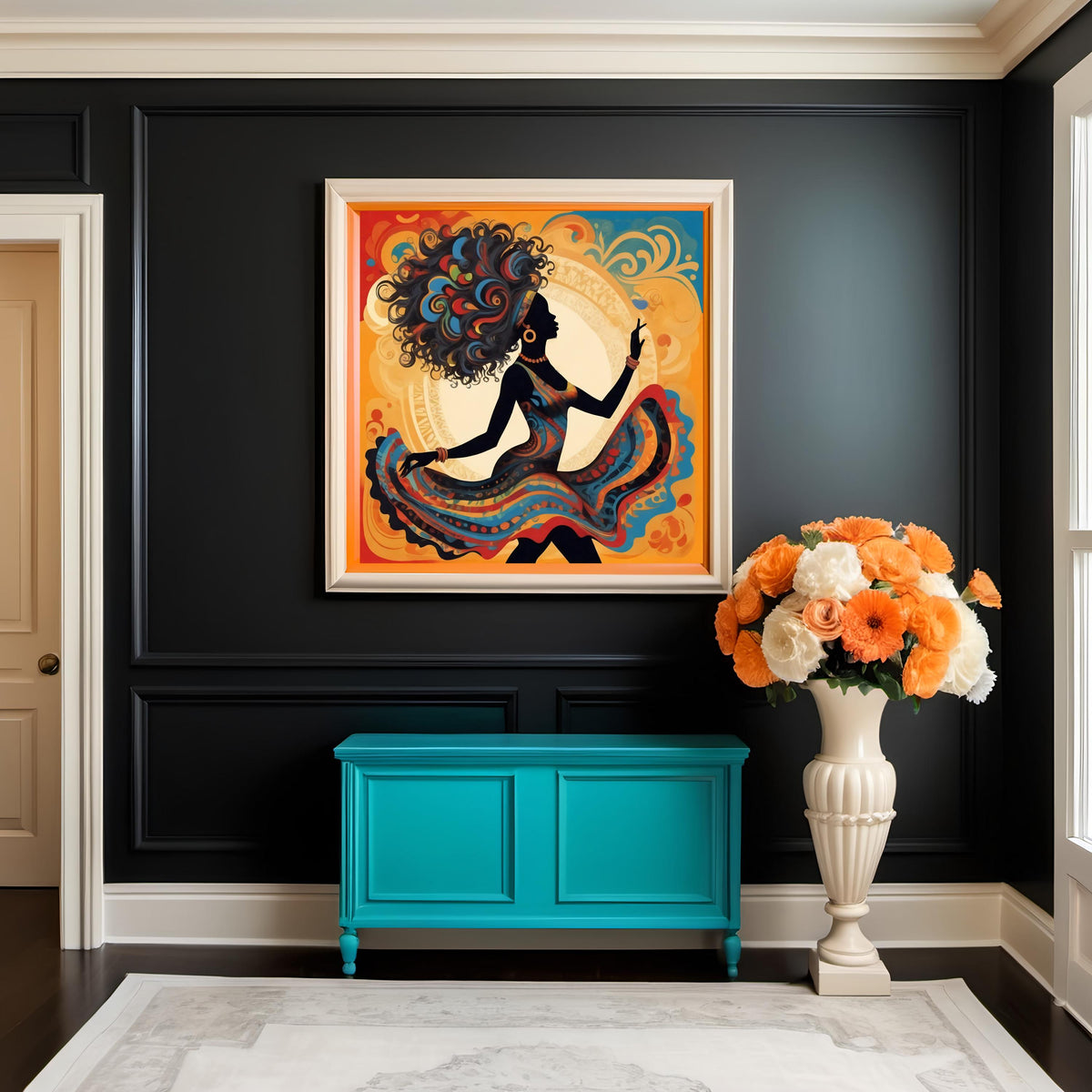 Black Woman Dancing Art: Colorful Silhouette Print (Digital Download)