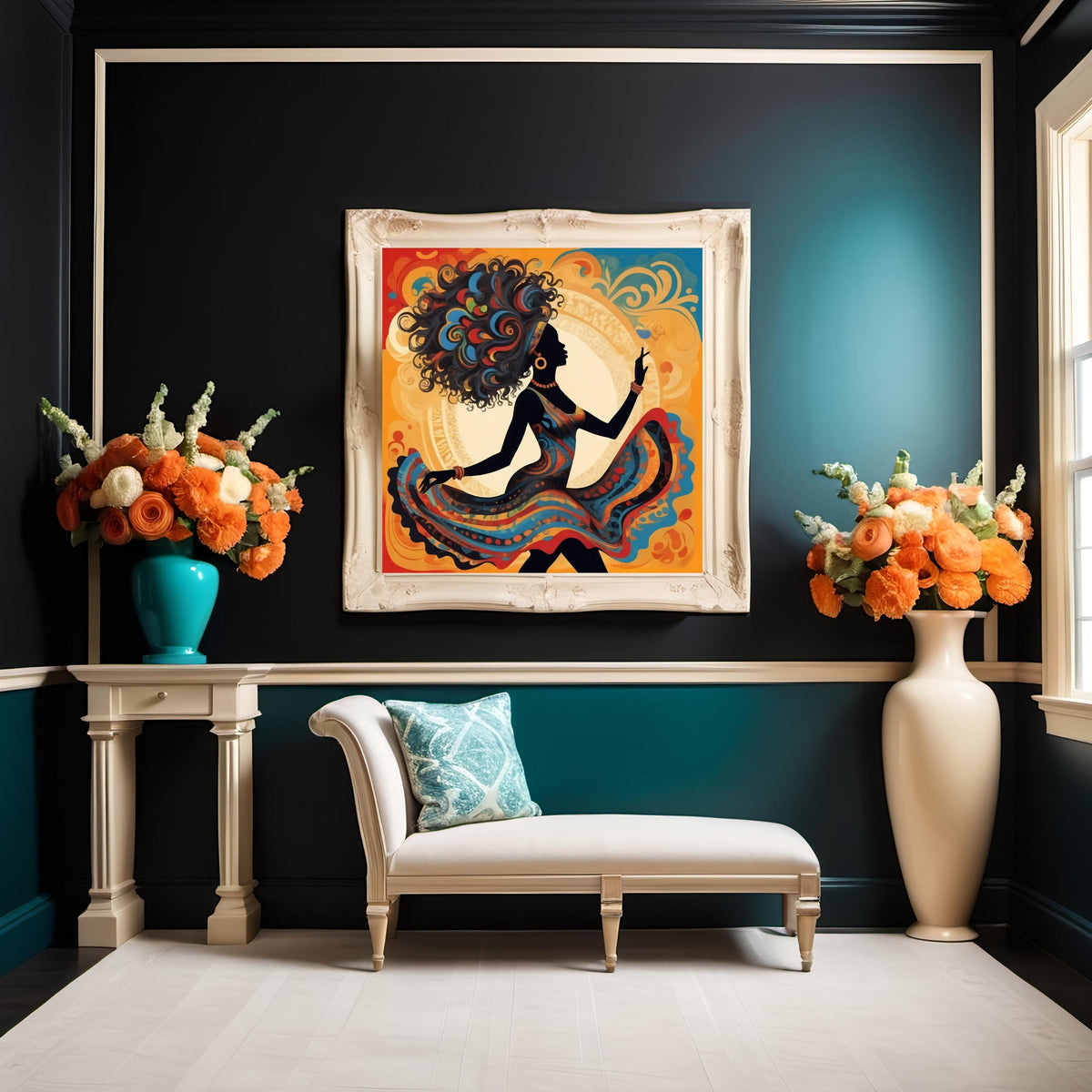 Black Woman Dancing Art: Colorful Silhouette Print (Digital Download)