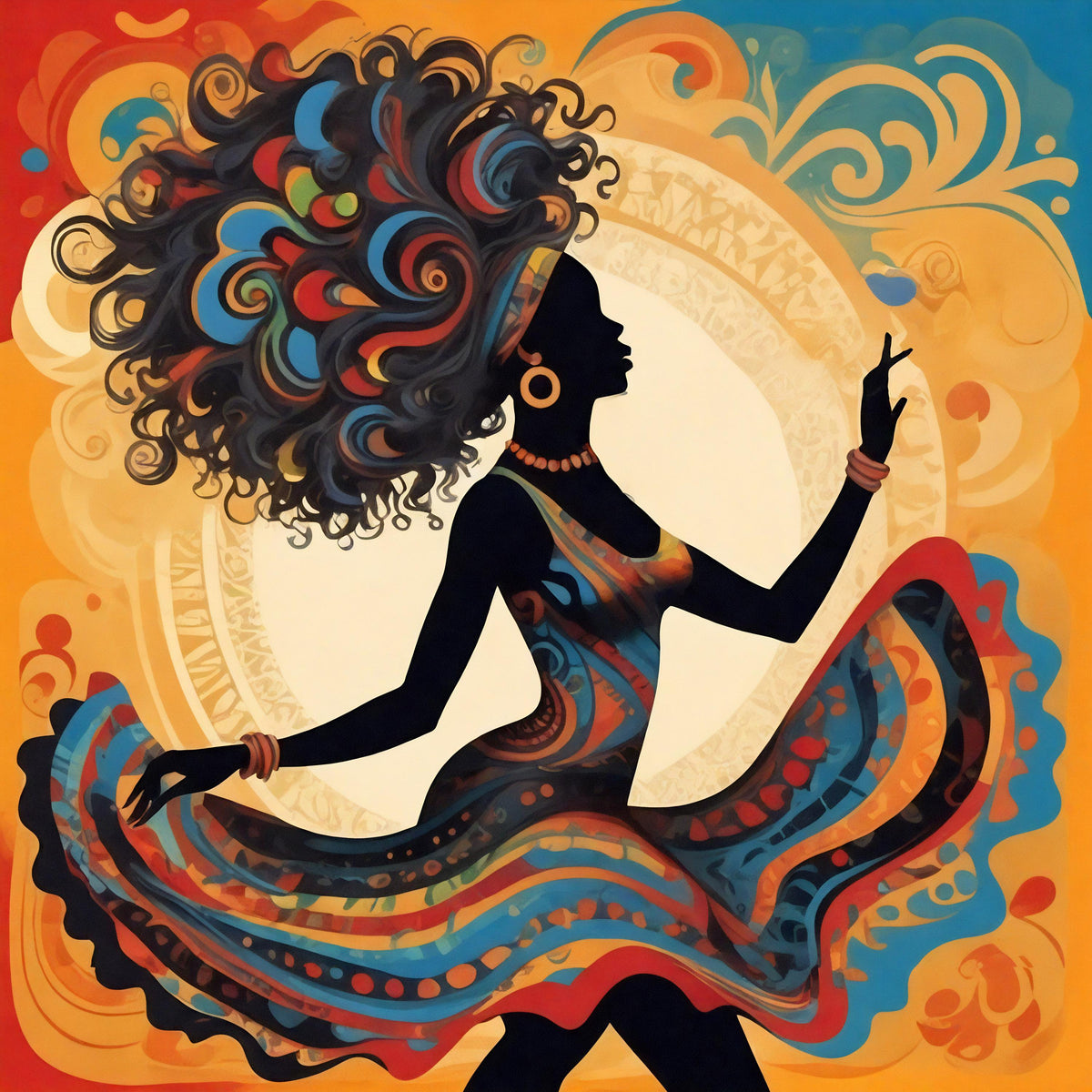 Black Woman Dancing Art: Colorful Silhouette Print (Digital Download)